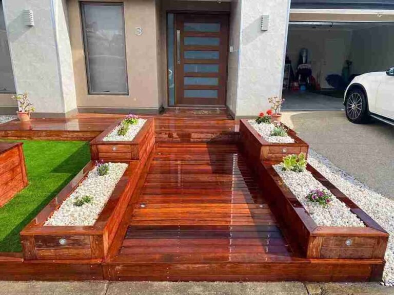 Entry Deck with Symmetrical Planter Boxes